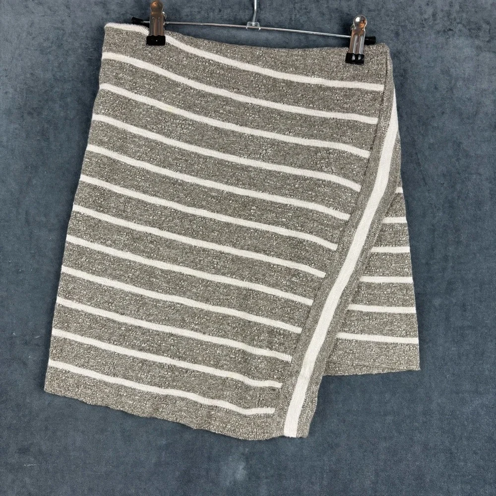 EUC Free People Asymmetrical tan & White Striped Faux Wrap Knit Mini Skirt Sz S